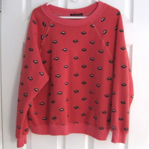 Wildfox Couture Lip Service Sweatshirt Red Boxy Pullover Sweater Top M - Picture 2 of 13